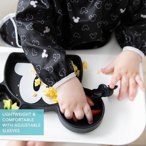 Bumkins Sleeved Bib for Girl or Boy, Baby and Toddler for 6-24 Mos, Essential Must Have for Eating, Feeding, Baby Led Weaning Supplies, Long Sleeve Mess Saving Food Catcher, Soft Fabric, Sand Check in Kuwait