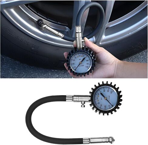 HZEL Car Tire Pressure Gauge (0-100 PSI), Vehicle Air Pressure Gauge Accurate with Large Dial, Automotive Exterior Tyre Stress Gauging Accessories, Universal for Motorcycle Sedan Truck (Silver) in Saudi Arabia