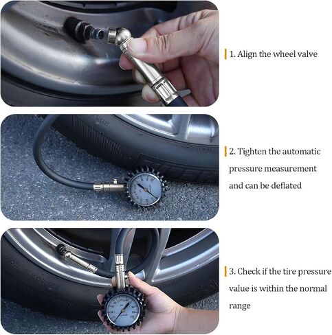 HZEL Car Tire Pressure Gauge (0-100 PSI), Vehicle Air Pressure Gauge Accurate with Large Dial, Automotive Exterior Tyre Stress Gauging Accessories, Universal for Motorcycle Sedan Truck (Silver) in Saudi Arabia