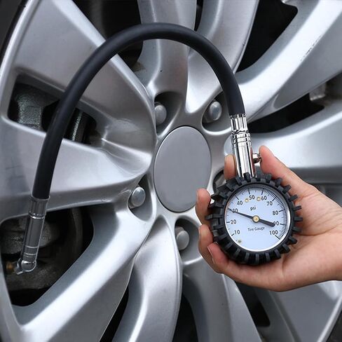 HZEL Car Tire Pressure Gauge (0-100 PSI), Vehicle Air Pressure Gauge Accurate with Large Dial, Automotive Exterior Tyre Stress Gauging Accessories, Universal for Motorcycle Sedan Truck (Silver) in Saudi Arabia