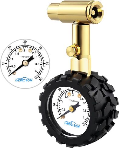 Godeosn Bike Tyre Pressure مقياس-رأس مزدوج لصمامات Schrader & Presta ، 0-60 psi / 4 bar ، قرص 1.5 بوصة مع غلاف الحماية من التروس-مناسب لـ MTB والطريق والدراجات الإلكترونية والسيارة والموتوبايك in Saudi Arabia