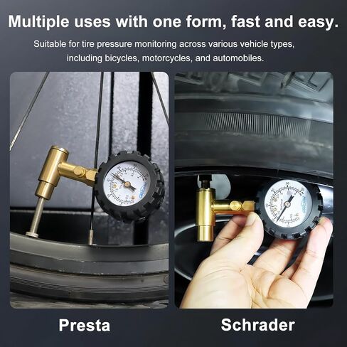 Godeosn Bike Tyre Pressure مقياس-رأس مزدوج لصمامات Schrader & Presta ، 0-60 psi / 4 bar ، قرص 1.5 بوصة مع غلاف الحماية من التروس-مناسب لـ MTB والطريق والدراجات الإلكترونية والسيارة والموتوبايك in Saudi Arabia