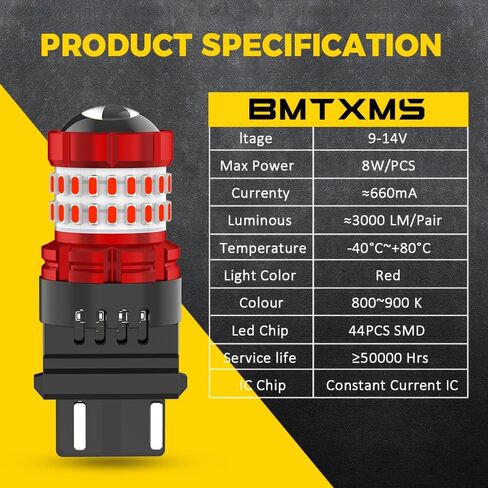 BMT xms 3157 LED Strobe Brake Lights Bulbs - 300% Brighter 3156 3047 3057 3457 4157 4057 Red Flashing Stop Tail Lights, 2Pcs in Saudi Arabia