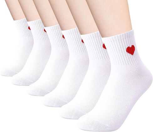 Jspupifip Women's Cute Crew Crew Socks ، 5/6 Pairs Fun Heart Calf Calf Sock ، Cotton Athletic Running Socks 5.5-8.5 in Kuwait