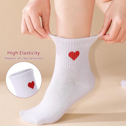 Jspupifip Women's Cute Crew Crew Socks ، 5/6 Pairs Fun Heart Calf Calf Sock ، Cotton Athletic Running Socks 5.5-8.5 in Kuwait