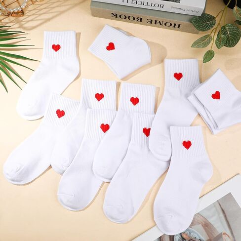 Jspupifip Women's Cute Crew Crew Socks ، 5/6 Pairs Fun Heart Calf Calf Sock ، Cotton Athletic Running Socks 5.5-8.5 in Kuwait