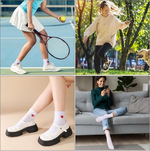 Jspupifip Women's Cute Crew Crew Socks ، 5/6 Pairs Fun Heart Calf Calf Sock ، Cotton Athletic Running Socks 5.5-8.5 in Kuwait