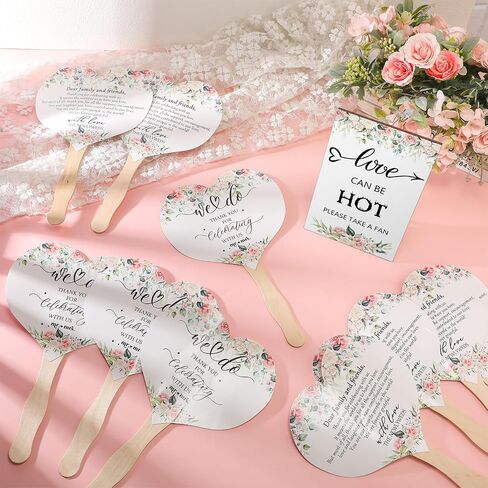 51 Pcs Wedding Fans for Guests Greenery Wedding Favors 50 Greenery Heart Wedding Paper Fans with Wood Handle, 1 Pcs Love Can Be Hot Wooden Wedding Table Sign Bridal Shower Favor in Saudi Arabia