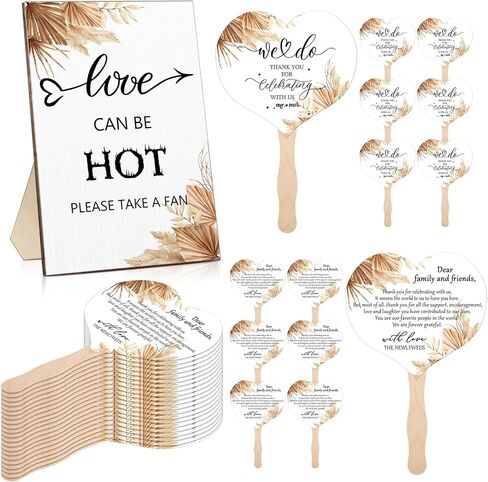 51 Pcs Wedding Fans for Guests Greenery Wedding Favors 50 Greenery Heart Wedding Paper Fans with Wood Handle, 1 Pcs Love Can Be Hot Wooden Wedding Table Sign Bridal Shower Favor in Saudi Arabia