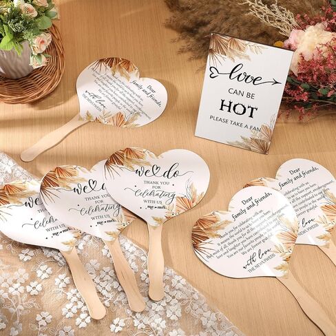 51 Pcs Wedding Fans for Guests Greenery Wedding Favors 50 Greenery Heart Wedding Paper Fans with Wood Handle, 1 Pcs Love Can Be Hot Wooden Wedding Table Sign Bridal Shower Favor in Saudi Arabia