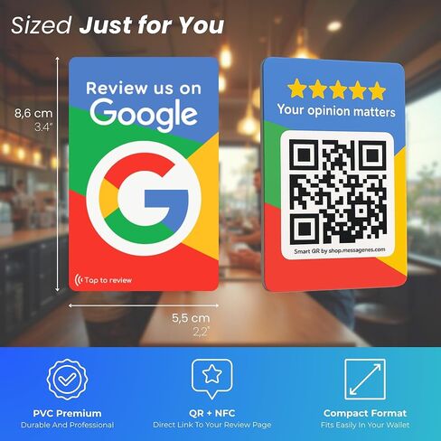 بطاقة Tap قابلة لإعادة الاستخدام لمراجعات Google - حزمة مكونة من 4 بطاقات - بطاقة مراجعة QR & Tap NFC - راجعنا على بطاقة Google Tap - iPhone وAndroid - عزز بطاقة مراجعاتي - إعداد في المنزل | بواسطة الرسائل in Kuwait
