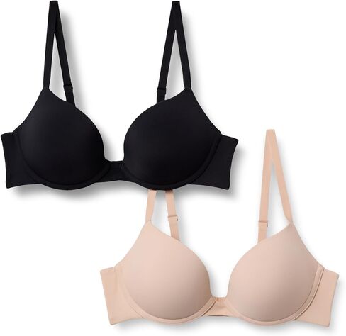 Amazon Essentials Women's Microfiber Lined Push Up Plunge Bra, Pack of 2 in Saudi Arabia