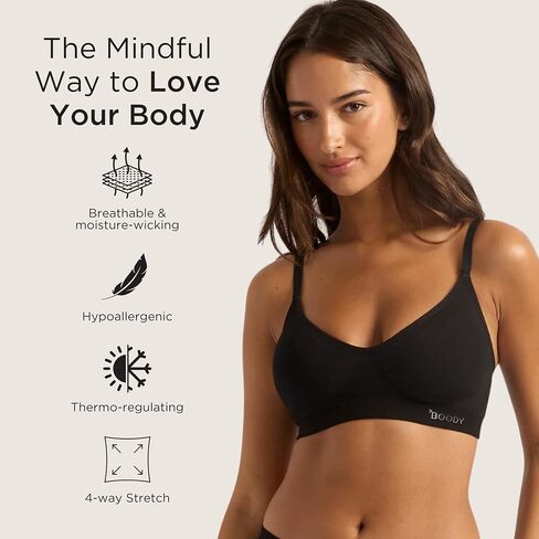 Boody Women’s Wireless T‑Shirt Bra | Bamboo Viscose, Seamfree Comfort, Invisible Fit, 2‑in‑1 Adjustable Straps in Kuwait