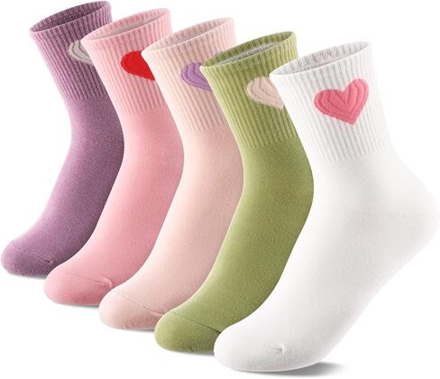 Jspupifip Women's Cute Crew Crew Socks ، 5/6 Pairs Fun Heart Calf Calf Sock ، Cotton Athletic Running Socks 5.5-8.5 in Kuwait