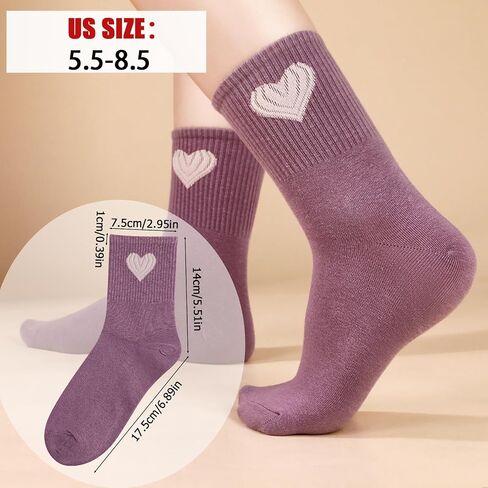 Jspupifip Women's Cute Crew Crew Socks ، 5/6 Pairs Fun Heart Calf Calf Sock ، Cotton Athletic Running Socks 5.5-8.5 in Kuwait