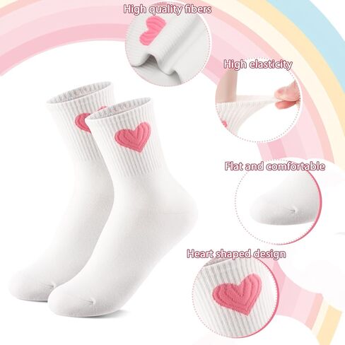 Jspupifip Women's Cute Crew Crew Socks ، 5/6 Pairs Fun Heart Calf Calf Sock ، Cotton Athletic Running Socks 5.5-8.5 in Kuwait