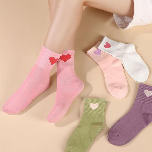Jspupifip Women's Cute Crew Crew Socks ، 5/6 Pairs Fun Heart Calf Calf Sock ، Cotton Athletic Running Socks 5.5-8.5 in Kuwait