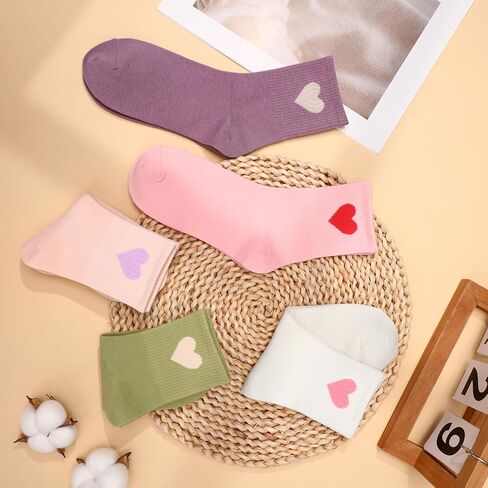 Jspupifip Women's Cute Crew Crew Socks ، 5/6 Pairs Fun Heart Calf Calf Sock ، Cotton Athletic Running Socks 5.5-8.5 in Kuwait