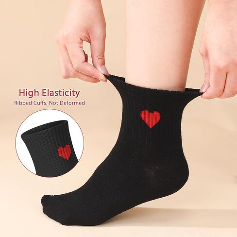 Jspupifip Women's Cute Ankle Crew Socks, 5/6 Pairs Novelty Fun Heart Casual Calf Sock, Cotton Athletic Running Socks 5.5-8.5 in Saudi Arabia