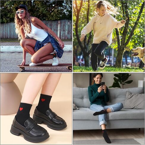 Jspupifip Women's Cute Ankle Crew Socks, 5/6 Pairs Novelty Fun Heart Casual Calf Sock, Cotton Athletic Running Socks 5.5-8.5 in Saudi Arabia
