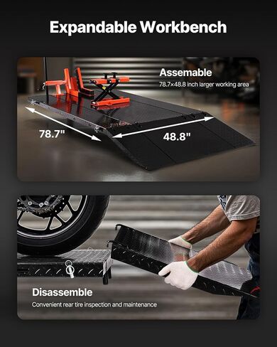 VEVOR Motorcycle Lift Table, 1500lbs Weight Capacity, Pneumatic Motorcycle Jack, 8.6-31 in Height Range, Heavy Duty Bike Repair Stand with Removable Workbench, Repair Platform for ATVs, Dirt Bike in Saudi Arabia