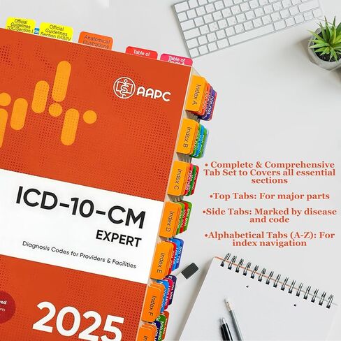 علامات تبويب الفهرس لإصدار AAPC ICD-10-CM Expert 2023/2024 كتاب الرموز الرسمي الكامل، 72 علامة تبويب مغلفة مرمزة بالألوان مع إرشادات، 50 إرشادات ترميز ICD-10، علامات تبويب 22 علامة تبويب فارغة، الكتاب غير متضمن in Kuwait