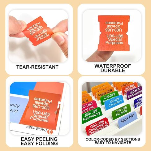 علامات تبويب الفهرس لإصدار AAPC ICD-10-CM Expert 2023/2024 كتاب الرموز الرسمي الكامل، 72 علامة تبويب مغلفة مرمزة بالألوان مع إرشادات، 50 إرشادات ترميز ICD-10، علامات تبويب 22 علامة تبويب فارغة، الكتاب غير متضمن in Kuwait