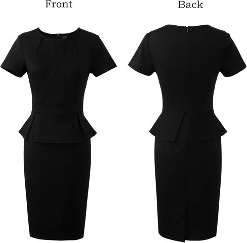 VFSHOW Womens Pleated Crew Neck Peplum Work Business Office Church Bodycon Pencil Sheath Dress in Saudi Arabia