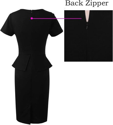 VFSHOW Womens Pleated Crew Neck Peplum Work Business Office Church Bodycon Pencil Sheath Dress in Saudi Arabia