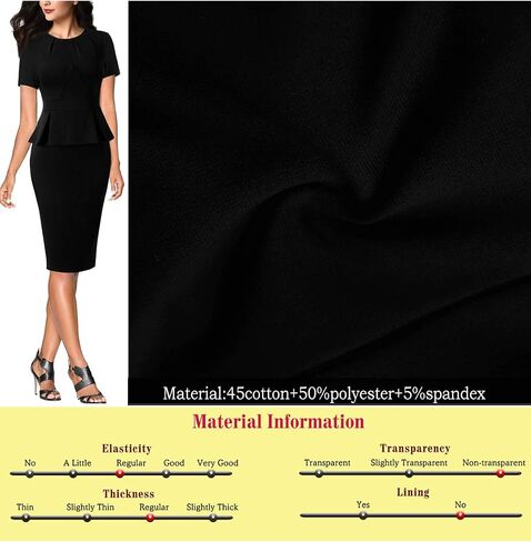 VFSHOW Womens Pleated Crew Neck Peplum Work Business Office Church Bodycon Pencil Sheath Dress in Saudi Arabia