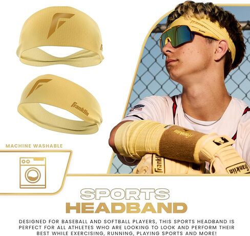 Franklin Sports Baseball + عصابة رأس الكرة اللينة - تمرين + عصابات رأس رياضية للرجال + نساء - عرق الفتل للتشغيل + التمرين - حجم واحد يناسب أكثر - الفانيليا/الذهب in Kuwait
