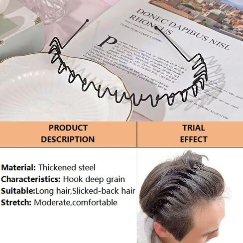 2 PCS - Stylish & Subtle Men's Simple Invisible Sports Headband for Trendy Pompadour, Black Wave Design, Anti-Slip for Face Washing - A Must-Have Hair Accessory for Both Men and Women in Saudi Arabia