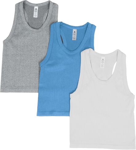 90 Degree By Reflex Womens Seamless Tank Ribbed Fitted Racerback Hip-Length Top 3 Pack in Kuwait