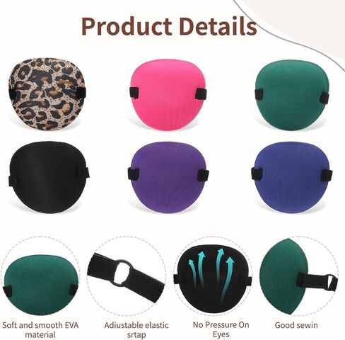6Pcs Eye Patch, 3D Adjustable Medical Eye Patch for Adults and Kids, Amblyopia Lazy Eyes Patches for Left or Right Eyes, 6 Colors Soft EyePatches in Saudi Arabia
