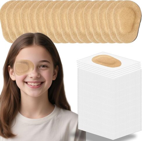 100 Pcs Adhesive Eye Patches for Kids, Medical Eye Patch Disposable Breathable Eyepatch for Amblyopia Lazy Eye Latex Free Adhesive Bandages for Children, 2.95 × 1.97 inches, Nude Color in Kuwait