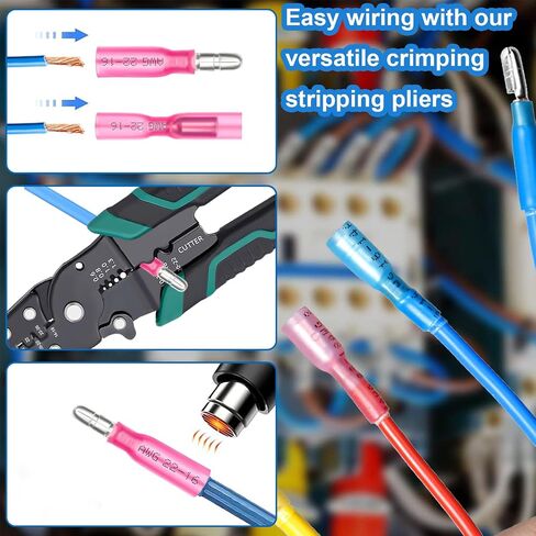 smseace 160pcs Bullet wire connectors with Crimp/Stripping/Cutting Multifunction wire crimping tool 22-10AWG Insulated Male/female Bullet Connector kit Electrical Bullet Crimp Connectors in Saudi Arabia