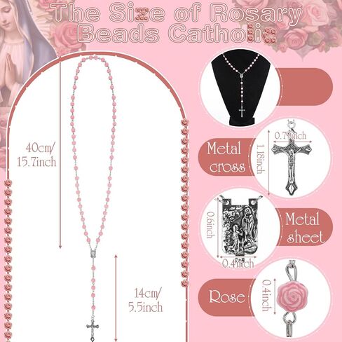 Quelay 12 Set Rosary Beads Catholic for Women Pink Rosary Pearl Beads with Classic Cross Virgin Mary Zippered Prayer Box First Communion Gift Baptism Confirmation Jewelry in Saudi Arabia
