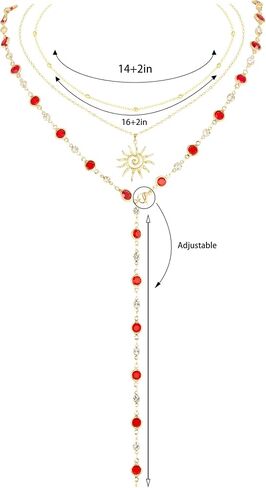 Layered Crystal Y-Shaped Lariat Necklaces for Women 14K Gold Sun Cross Virgin Mary Boho Hippie Rhinestone Jewelry in Saudi Arabia