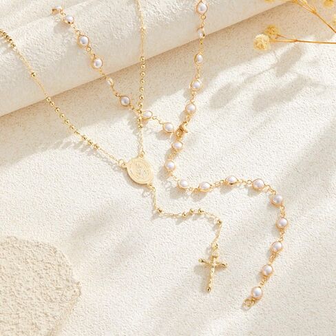 Layered Crystal Y-Shaped Lariat Necklaces for Women 14K Gold Sun Cross Virgin Mary Boho Hippie Rhinestone Jewelry in Saudi Arabia