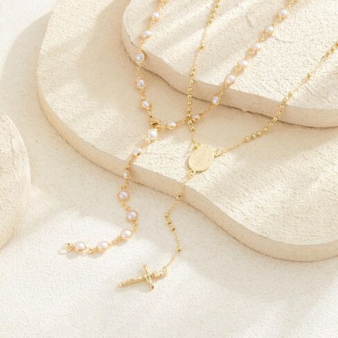 Layered Crystal Y-Shaped Lariat Necklaces for Women 14K Gold Sun Cross Virgin Mary Boho Hippie Rhinestone Jewelry in Saudi Arabia