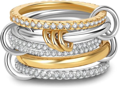 Gold Stackable Rings for Women, 18K Gold Plated Cubic Zirconia Rings, Mixed Metals Stackable Ring Set Silver Gold Multi Ring for Women Non Tarnish in Kuwait