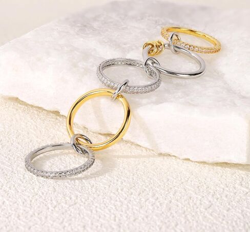 Gold Stackable Rings for Women, 18K Gold Plated Cubic Zirconia Rings, Mixed Metals Stackable Ring Set Silver Gold Multi Ring for Women Non Tarnish in Kuwait