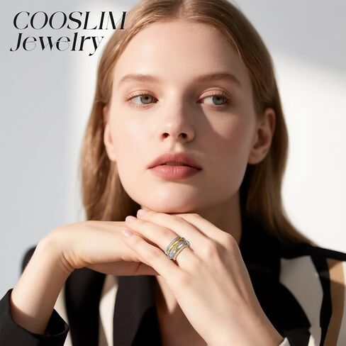 Gold Stackable Rings for Women, 18K Gold Plated Cubic Zirconia Rings, Mixed Metals Stackable Ring Set Silver Gold Multi Ring for Women Non Tarnish in Kuwait