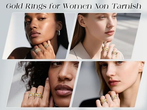 Gold Stackable Rings for Women, 18K Gold Plated Cubic Zirconia Rings, Mixed Metals Stackable Ring Set Silver Gold Multi Ring for Women Non Tarnish in Kuwait