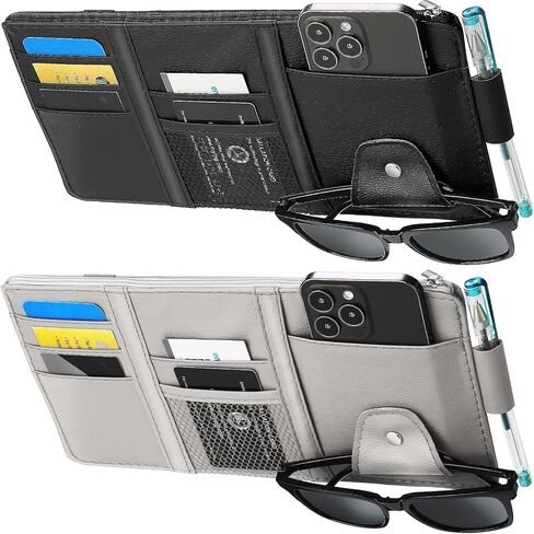 Boao 2 Packs Car Sun Visor Organizer ، حاملي النظارات الشمسية للسيارة Sun Visor Pu Auto Interior Idavory حامل مستندات السفر مع جيب متعدد (رمادي ، 12.2 × 6.1 بوصة) in Saudi Arabia