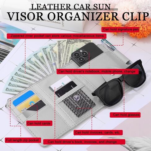 Boao 2 Packs Car Sun Visor Organizer ، حاملي النظارات الشمسية للسيارة Sun Visor Pu Auto Interior Idavory حامل مستندات السفر مع جيب متعدد (رمادي ، 12.2 × 6.1 بوصة) in Saudi Arabia