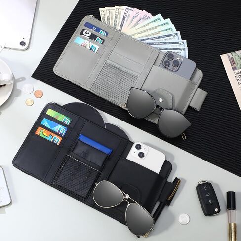 Boao 2 Packs Car Sun Visor Organizer ، حاملي النظارات الشمسية للسيارة Sun Visor Pu Auto Interior Idavory حامل مستندات السفر مع جيب متعدد (رمادي ، 12.2 × 6.1 بوصة) in Saudi Arabia