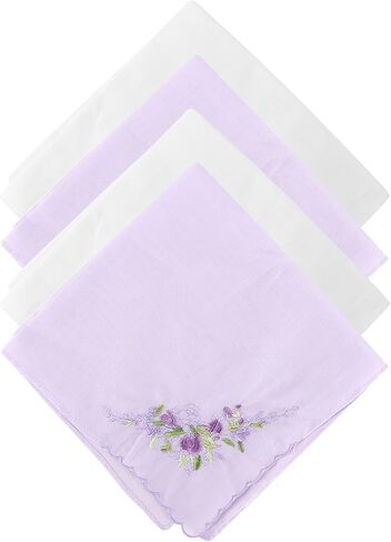 hoeslaw 4 Pieces 100% Cotton Lace Handkerchiefs for Women, 11" Embroidered Kerchief with Lace Edge Ladies Tea Party Hair Bandana Sophisticated and Elegant Handkerchiefs for Ladies Party Favors in Saudi Arabia