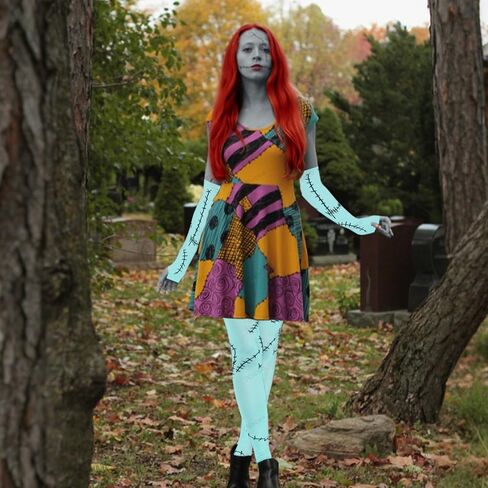 Halloween Stitched Scar Arm Sleeves Socks Set Sew Dolls Fingerless Gloves Zombie Bride Leg Warmers for Christmas Nightmare Party Cosplay Dress Up Blue in Saudi Arabia