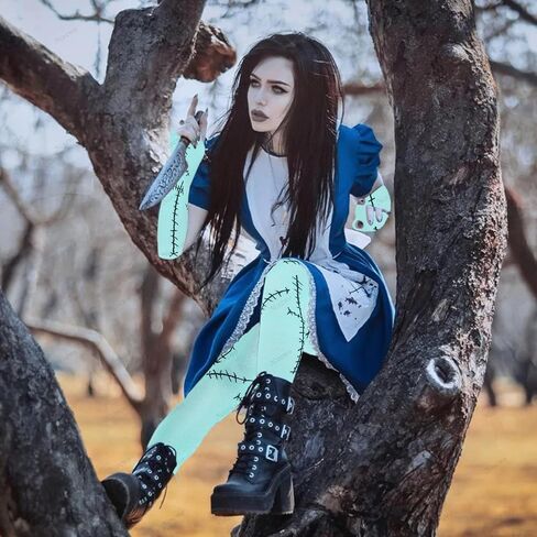 Halloween Stitched Scar Arm Sleeves Socks Set Sew Dolls Fingerless Gloves Zombie Bride Leg Warmers for Christmas Nightmare Party Cosplay Dress Up Blue in Saudi Arabia